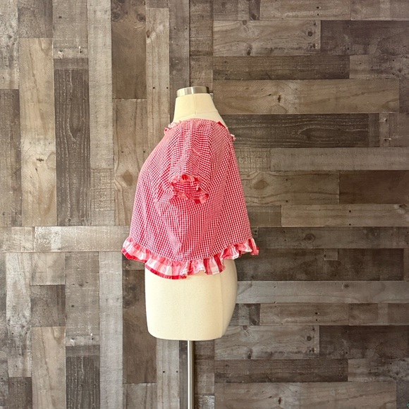 Handmade red gingham plaid ruffle trim top large festival boho garden party - Picture 6 of 10